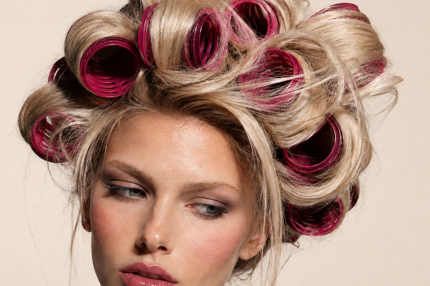 Hair set on rollers mid-service at Touchée Organic Salon, Juno Beach