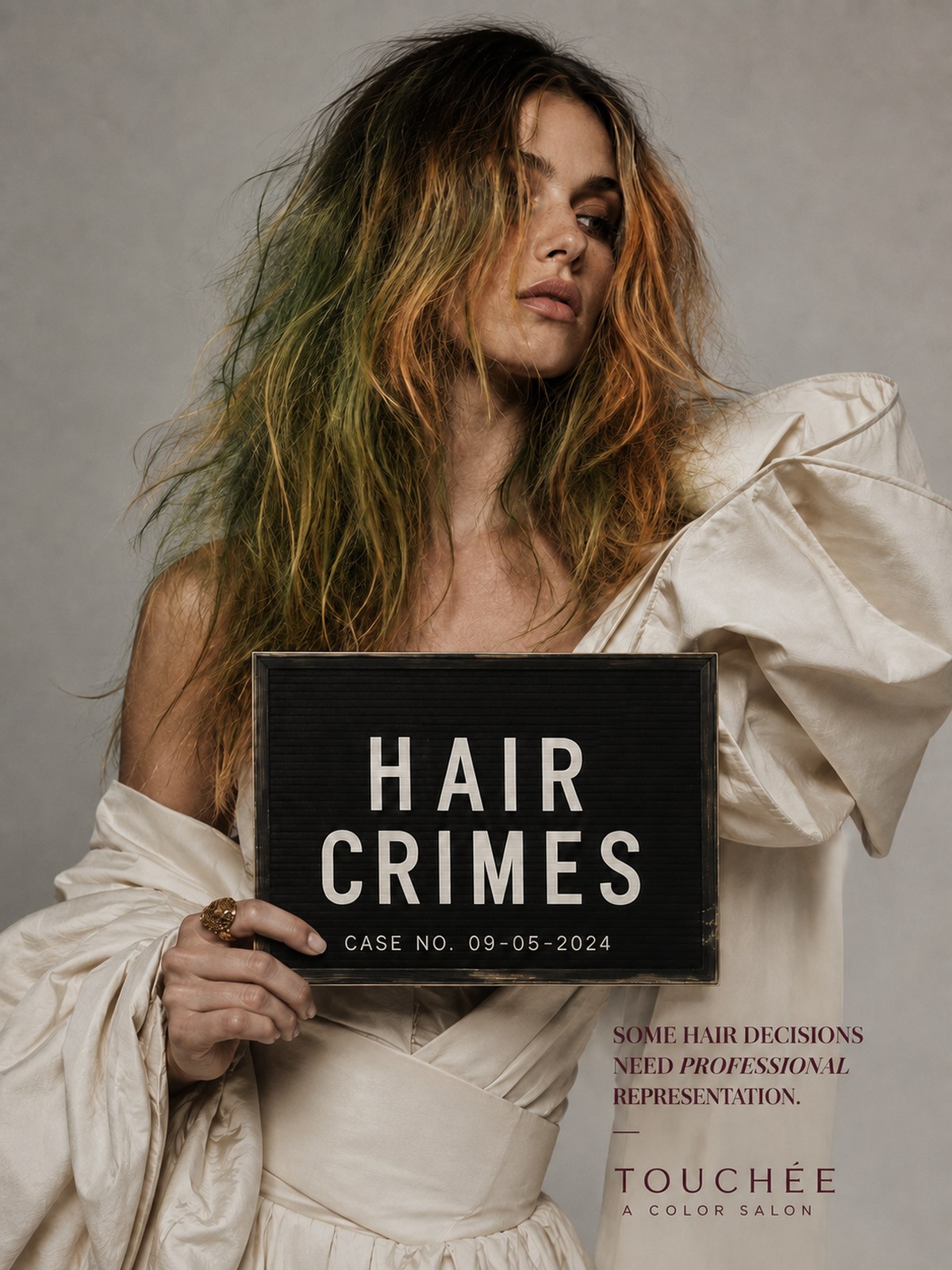 Sectioning clips set into hair before a color correction