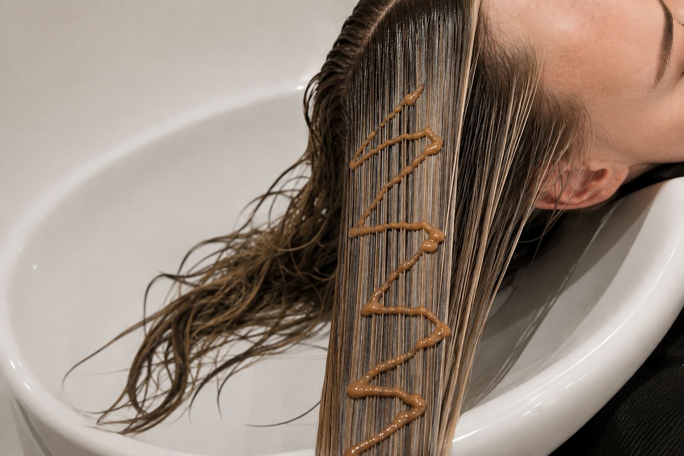 Toner being applied at the basin